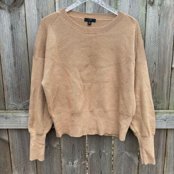 J. Crew Sweater Crew Neck Pullover Long Balloon Sleeve Tan Size Medium Classic - Picture 1 of 9